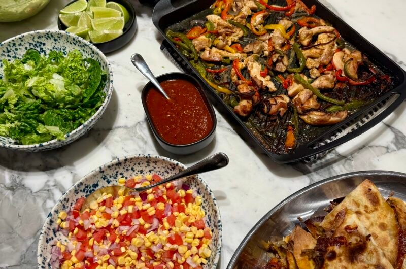 Easy Mexican Feast for Entertaining: Sheet Pan Chicken Fajitas, Beef Quesadillas & Nachos