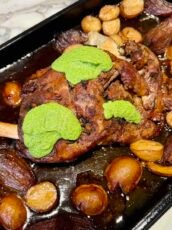 Slow-Roasted Lamb Shoulder with Mint & Mustard Sauce